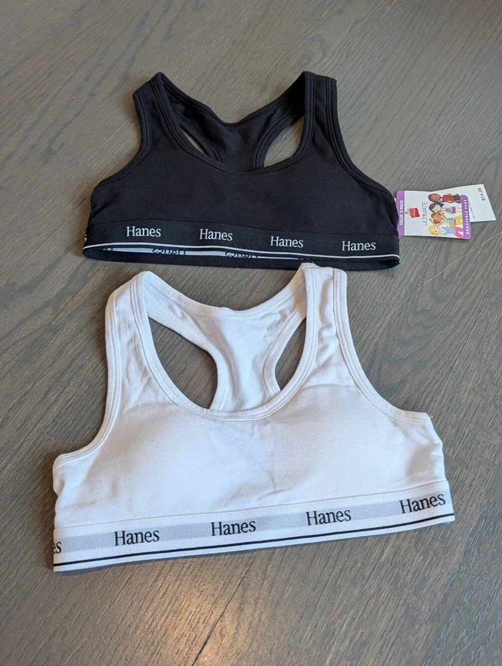 Hanes Girls' 2pk Cotton Sports Bra - Black/White Small